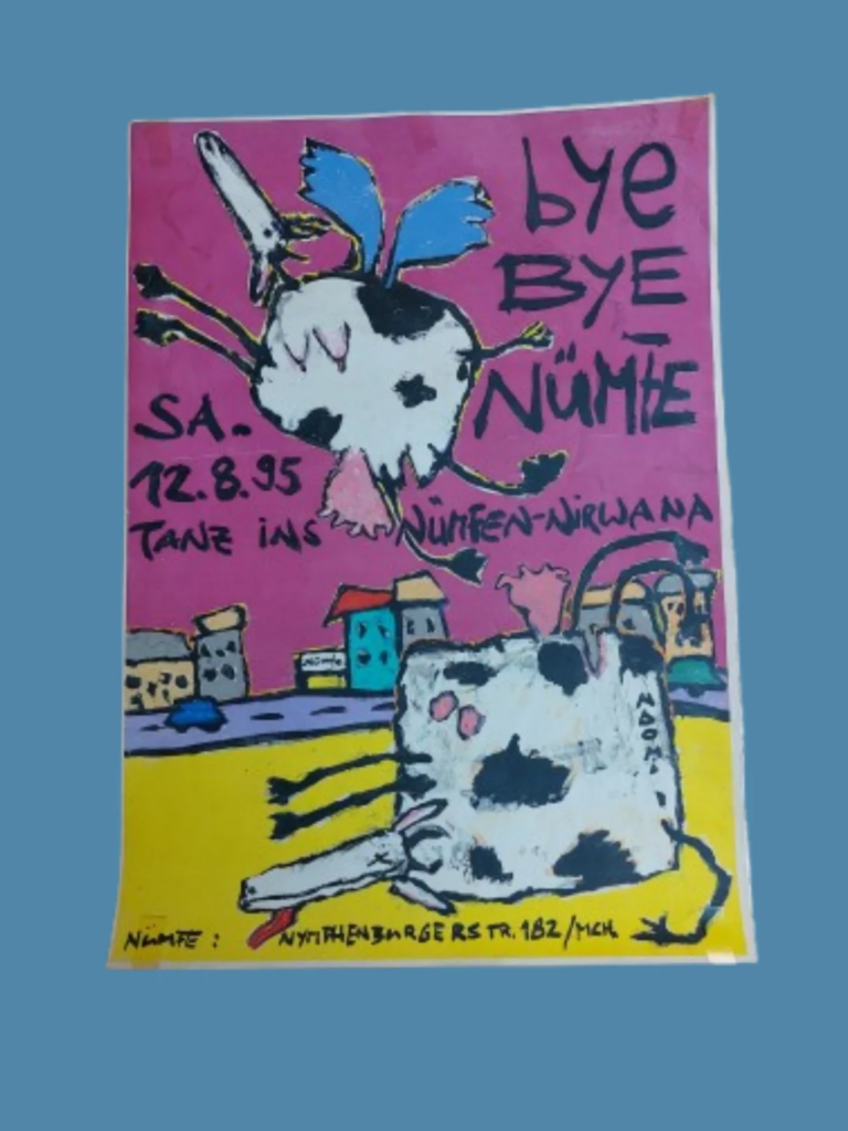 Plakat für die Abschiedsparty der Nümfe am 12.8.1995